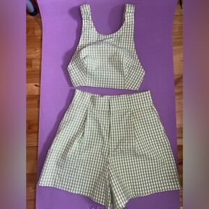 Zara Olive Gingham Top and Shorts Set